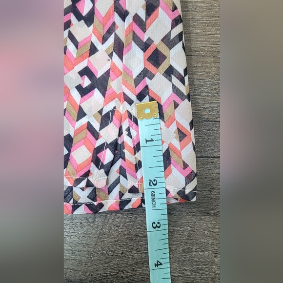 TAHARI Sleeveless Blouse Women's XL Pink Black & Tan Abstract Semi Sheer Ruffled - Picture 13 of 13